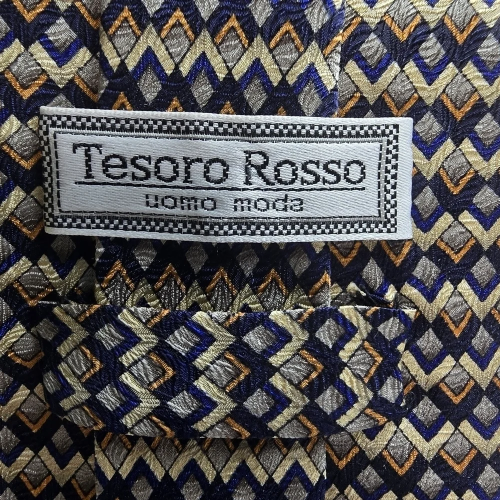 TESORO ROSSO UOMO MODA BLACK AND BROWN DIAMOND ZIGZAG SILK TIE MENS